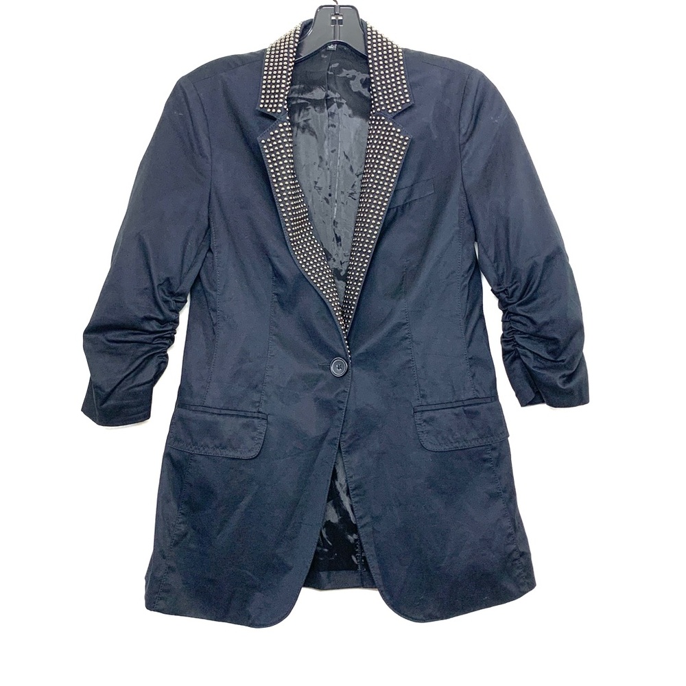 Express Ruched Sleeve Studded Black One Button Blazer